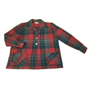 VTG Pendleton 49ers Jacket Womens Red Green Plaid Tartan Wool Missing Button XL